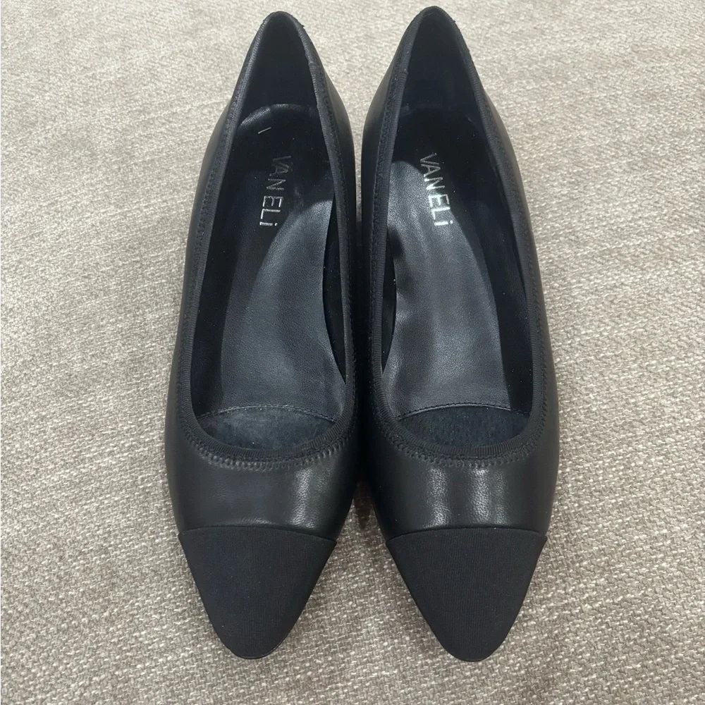 Vaneli Black Leather Low Heels - Picture 1 of 5